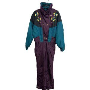 Vintage 80s 90s Nordica Sportsystem Ski Suit Teal Purple Embroidery Size Medium